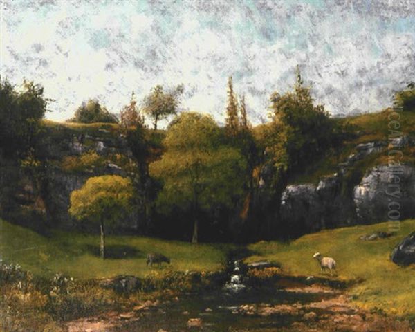 Patsage Aux Deux Moutons Oil Painting by Gustave Courbet