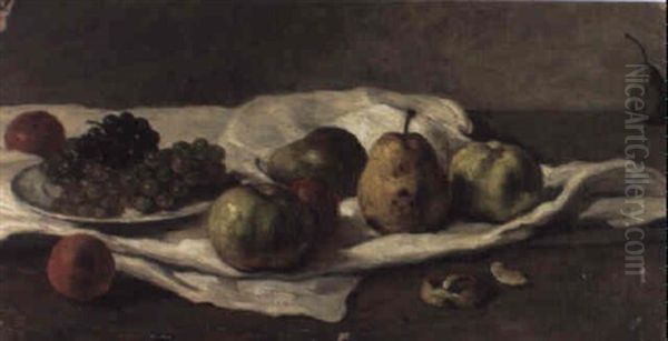 Apples, Pears And Grapes On A Table Oil Painting by Gustave Courbet