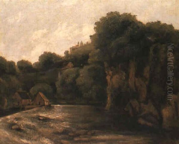 A Wooded River Gorge Oil Painting by Gustave Courbet