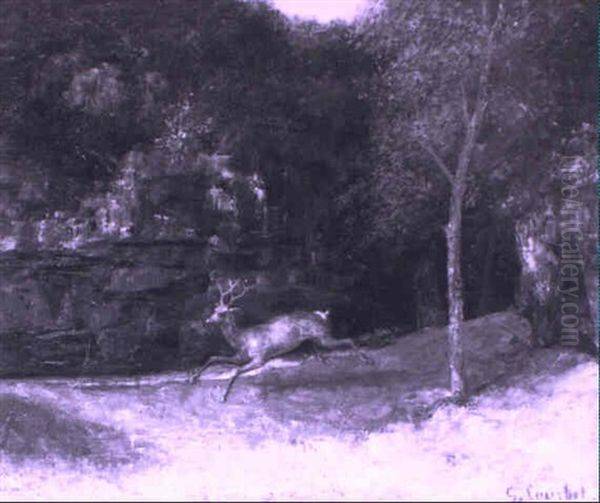 Cerf Courant Sous Bois Oil Painting by Gustave Courbet