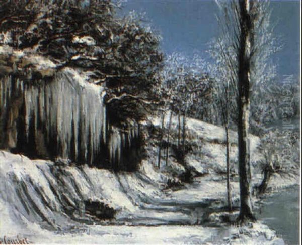 A Snowy Landscape Oil Painting by Gustave Courbet