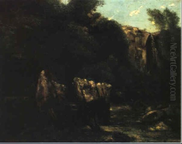 Les Roches Dans La Foret Ou Le Puits Noir Oil Painting by Gustave Courbet