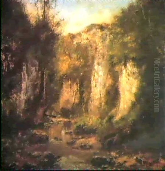 Falaise Dans Un Paysage (landschaft Mit Steilfelsen) Oil Painting by Gustave Courbet