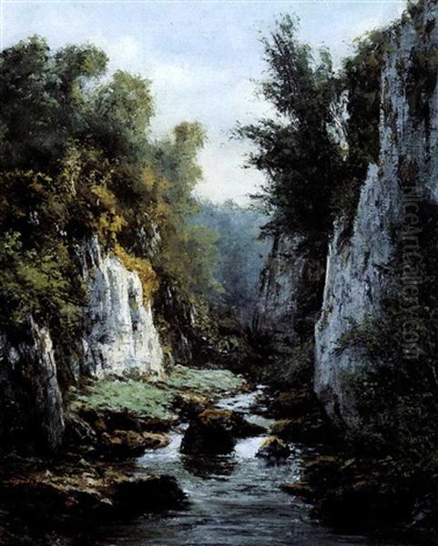 Le Ruisseau Entre Les Rochers Oil Painting by Gustave Courbet