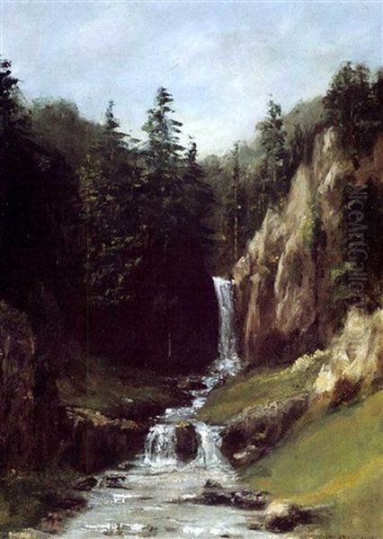 Cascade En Foret (paysage Des Alpes) Oil Painting by Gustave Courbet