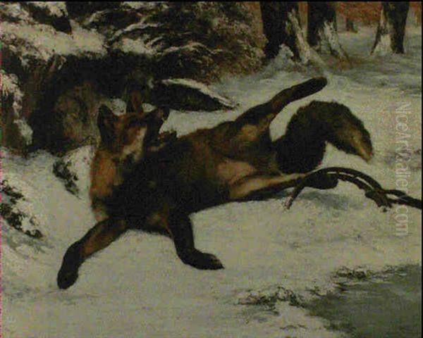 Renard Dans La Neige Pris Au Piege Oil Painting by Gustave Courbet