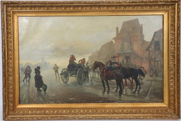 Scene De Rue Oil Painting by Eugene Courboin