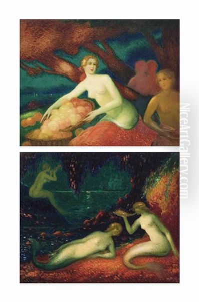 Sirens; And Another Painting Depicting 'autumn' By The Same Hand Oil Painting by Felix Courche