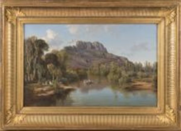 Bord De Riviere Oil Painting by Vincent Joseph Francois Courdouan