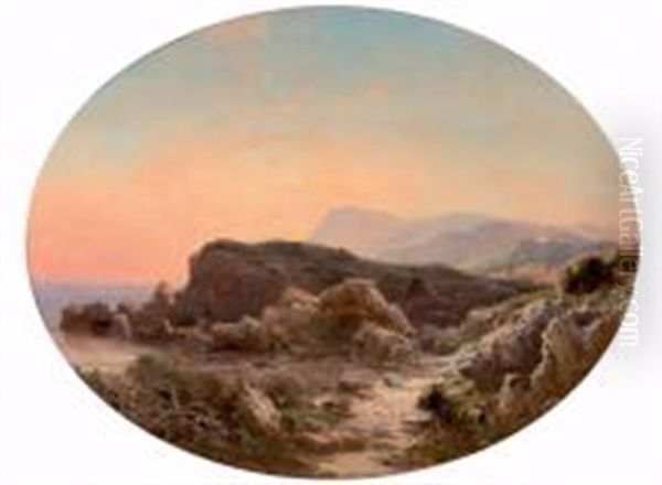 Pecheurs Sur Les Rochers Oil Painting by Vincent Joseph Francois Courdouan