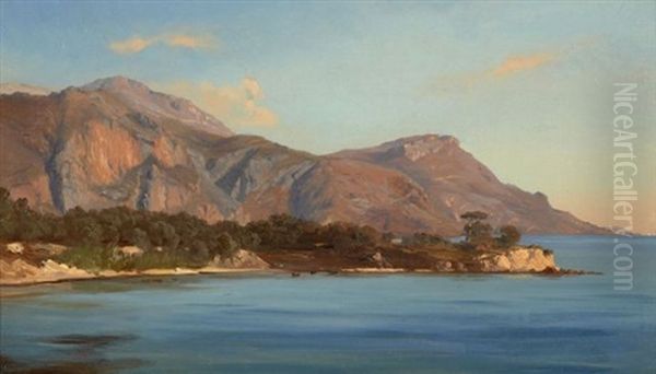 Vue De La Baie De Beaulieu, Cote D'azur, A L'emplacement De Villa Kerylos Oil Painting by Vincent Joseph Francois Courdouan