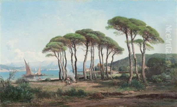 La Rade De Toulon, Prise De Tamaris Oil Painting by Vincent Joseph Francois Courdouan