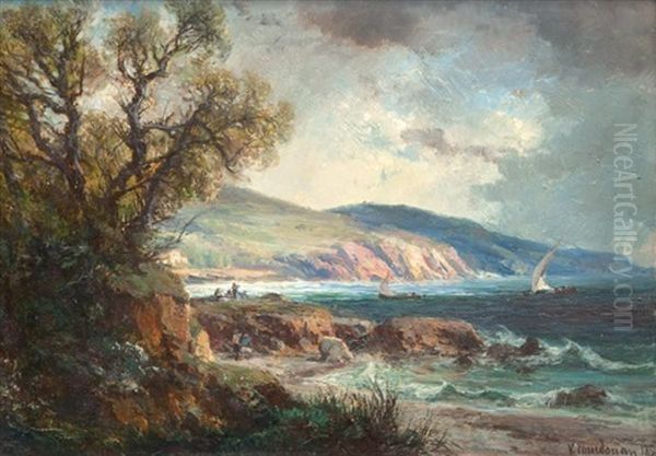 Bord De Cote Anime Pres De Toulon Oil Painting by Vincent Joseph Francois Courdouan