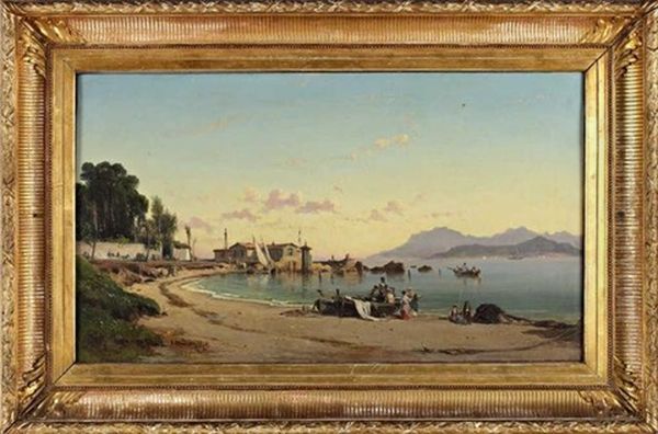 Retour Des Pecheurs Sur Une Plage Des Environs De Toulon Oil Painting by Vincent Joseph Francois Courdouan