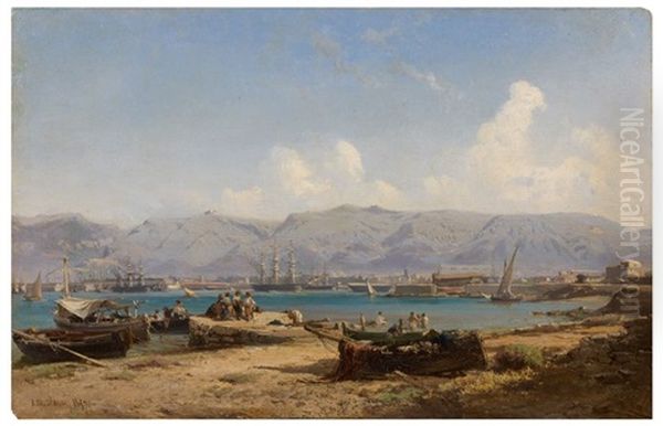 Port De Toulon Oil Painting by Vincent Joseph Francois Courdouan