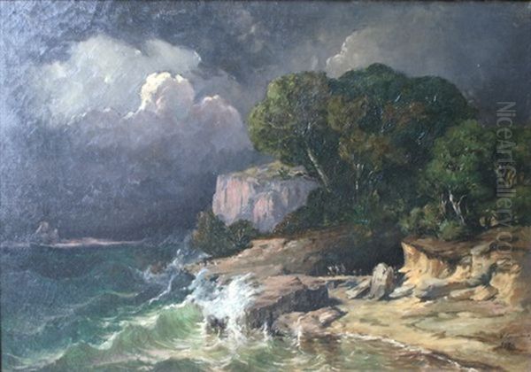 Orage Sur Les Falaises De Toulon Oil Painting by Vincent Joseph Francois Courdouan