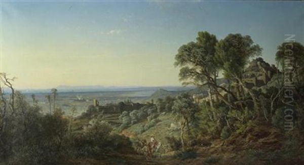 Mediterrane Landschaft Mit Reisenden Oil Painting by Vincent Joseph Francois Courdouan