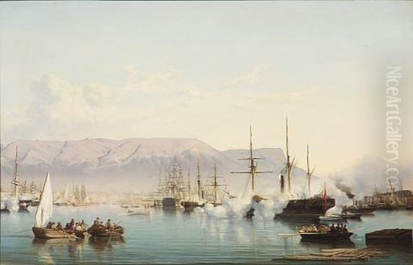 Arrival Into The Bay Of Toulon Oil Painting by Vincent Joseph Francois Courdouan