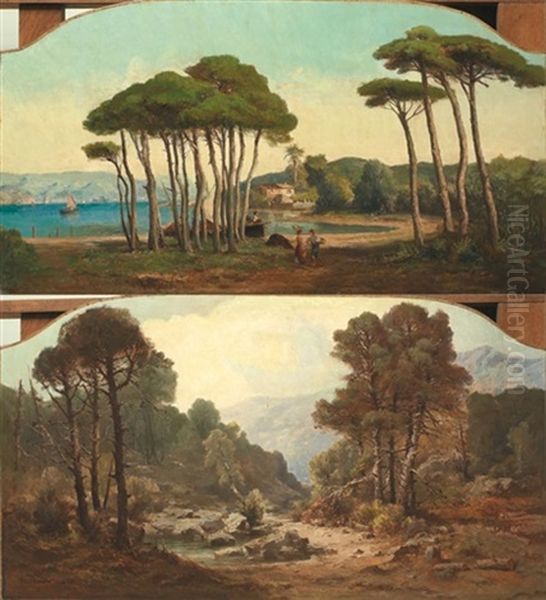 La Riviere (+ La Baie; Pair) Oil Painting by Vincent Joseph Francois Courdouan