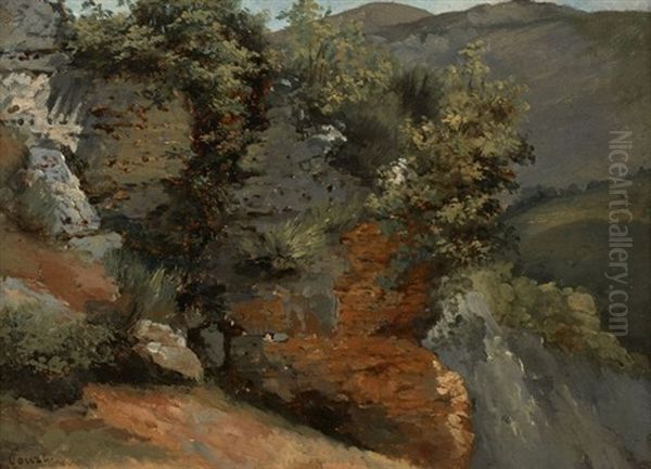 Etude De Vegetation Dans Un Paysage Rocheux Oil Painting by Joseph Desire Court