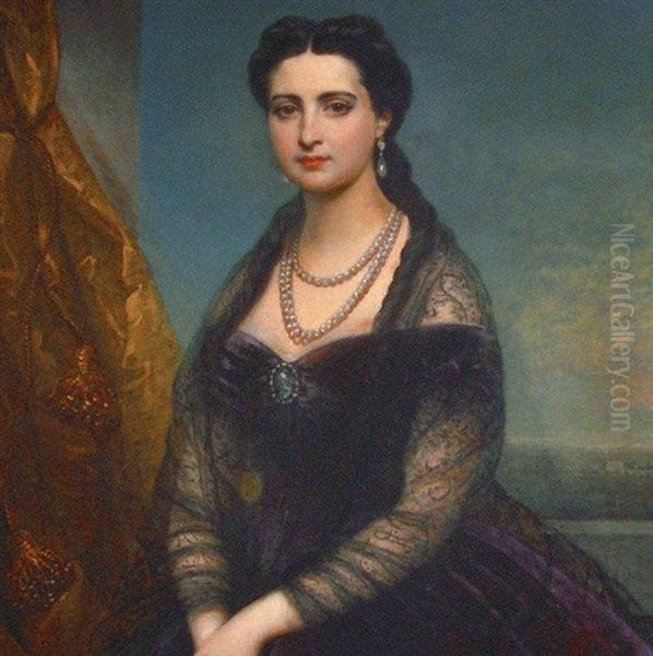 Portrait D'une Elegante Aux Perles Oil Painting by Joseph Desire Court