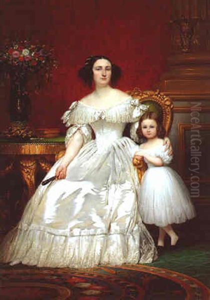 Portrait De Madame De Villeneuve Bargemon Et De Sa Fille Oil Painting by Joseph Desire Court