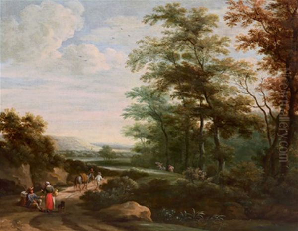 Waldlandschaft Mit Einem Rastenden Paar Und Weiteren Figuren Oil Painting by Martinus De La Court