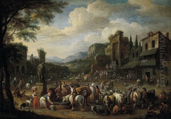 Mercato Nella Toscana Oil Painting by Martinus De La Court