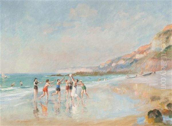 Jeu De Balle Sur La Plage Oil Painting by Raymond (Louis) le Court