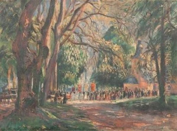 La Procession De Notre-dame De Grace, Honfleur Oil Painting by Raymond (Louis) le Court