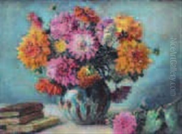 Bouquet De Dahlias Oil Painting by Raymond (Louis) le Court