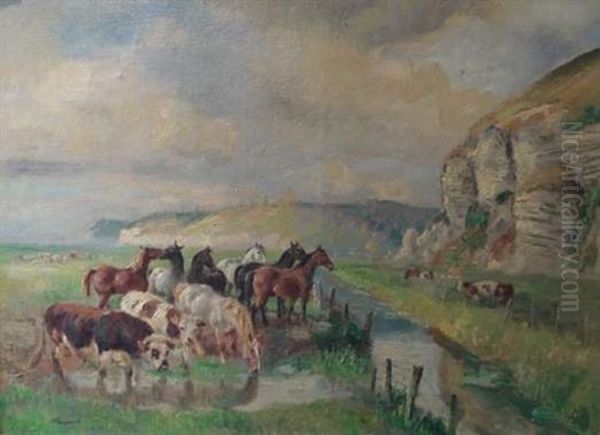 Paysage De Normandie Anime Oil Painting by Raymond (Louis) le Court