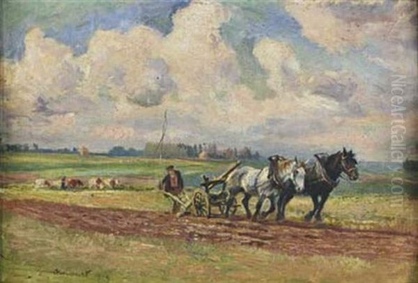 Scene De Labour En Pays De Caux Oil Painting by Raymond (Louis) le Court