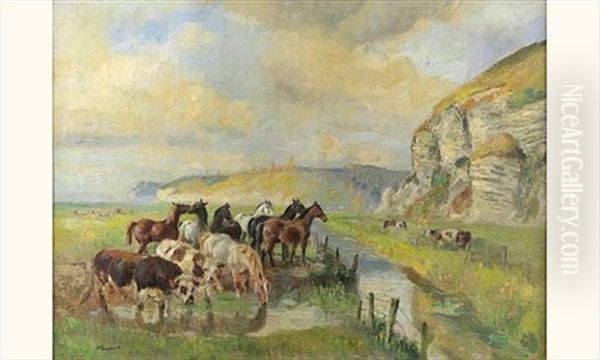 Paysage De Normandie Anime Oil Painting by Raymond (Louis) le Court