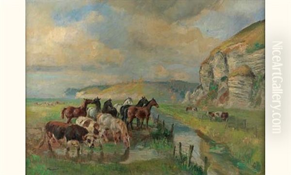 Paysage De Normandie Anime Oil Painting by Raymond (Louis) le Court