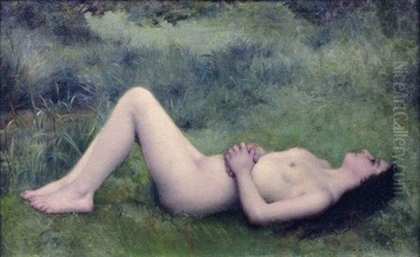 Femme Nue Allongee Dans L'herbe Oil Painting by Louis Courtat