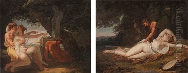 Nymph With Satyr (pair) Oil Painting by Nicolas de Courteille