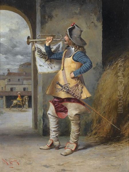 Fanfare Blasender Musketier Oil Painting by Angelo comte de Courten