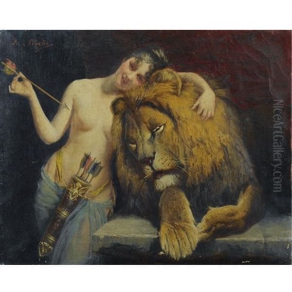 The Goddess Diana With A Lion Oil Painting by Angelo comte de Courten