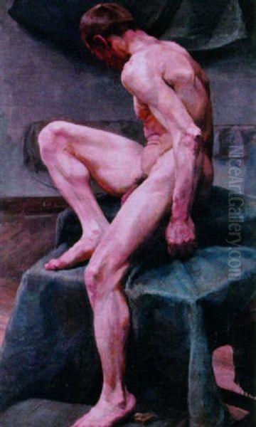 Male Nude Model Oil Painting by Angelo comte de Courten