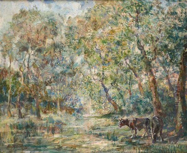 Deux Vaches Au Bord De La Clairiere Oil Painting by Franz Courtens