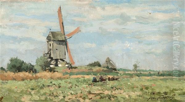 A Mill In A Landscape Oil Painting by Franz Courtens