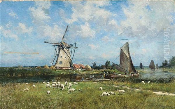 Moulin Pres D'haarlem, Hollande Oil Painting by Franz Courtens