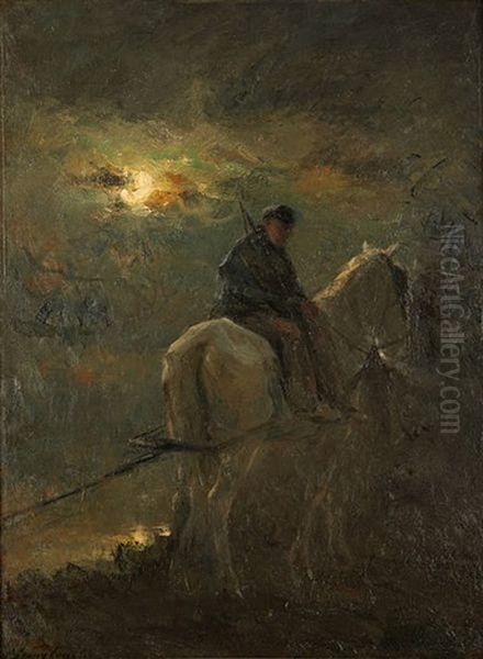 Haleur A Cheval Au Lever De Lune Oil Painting by Franz Courtens