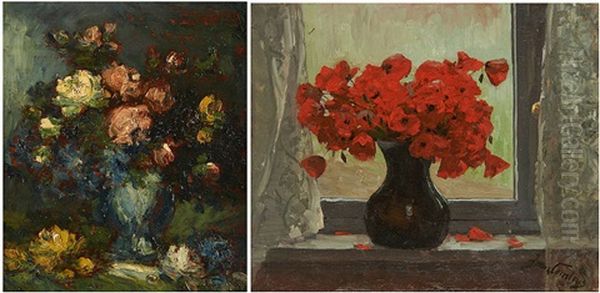 Vases Fleuris (2 Works) Oil Painting by Franz Courtens