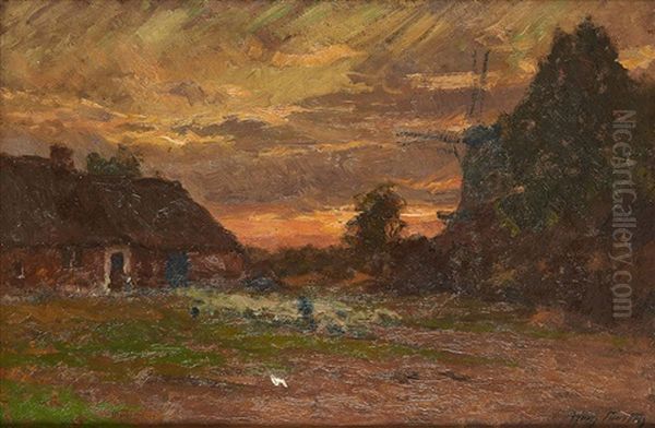 Moulin Au Coucher Du Soleil Oil Painting by Franz Courtens