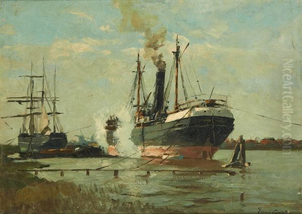 Cargos Au Mouillage Oil Painting by Franz Courtens