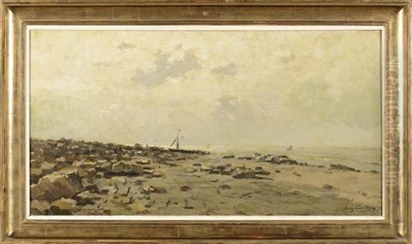 Bateau Echoue Sur La Plage Oil Painting by Franz Courtens