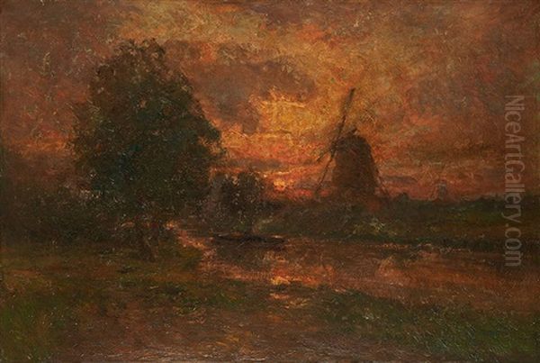 Canal De Harlem, Soleil Couchant by Franz Courtens