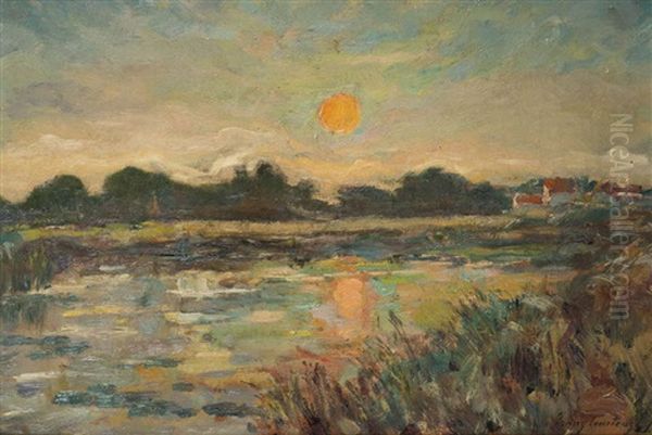 Crepuscule A Overmeere Oil Painting by Franz Courtens